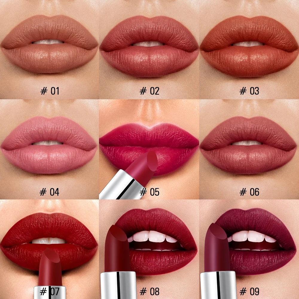 SACE LADY Silky Matte Lipstick Makeup Waterproof 9 Colors Pigmented Lip Stick Long-lasting Lips Make Up Nude Beauty Cosmetics