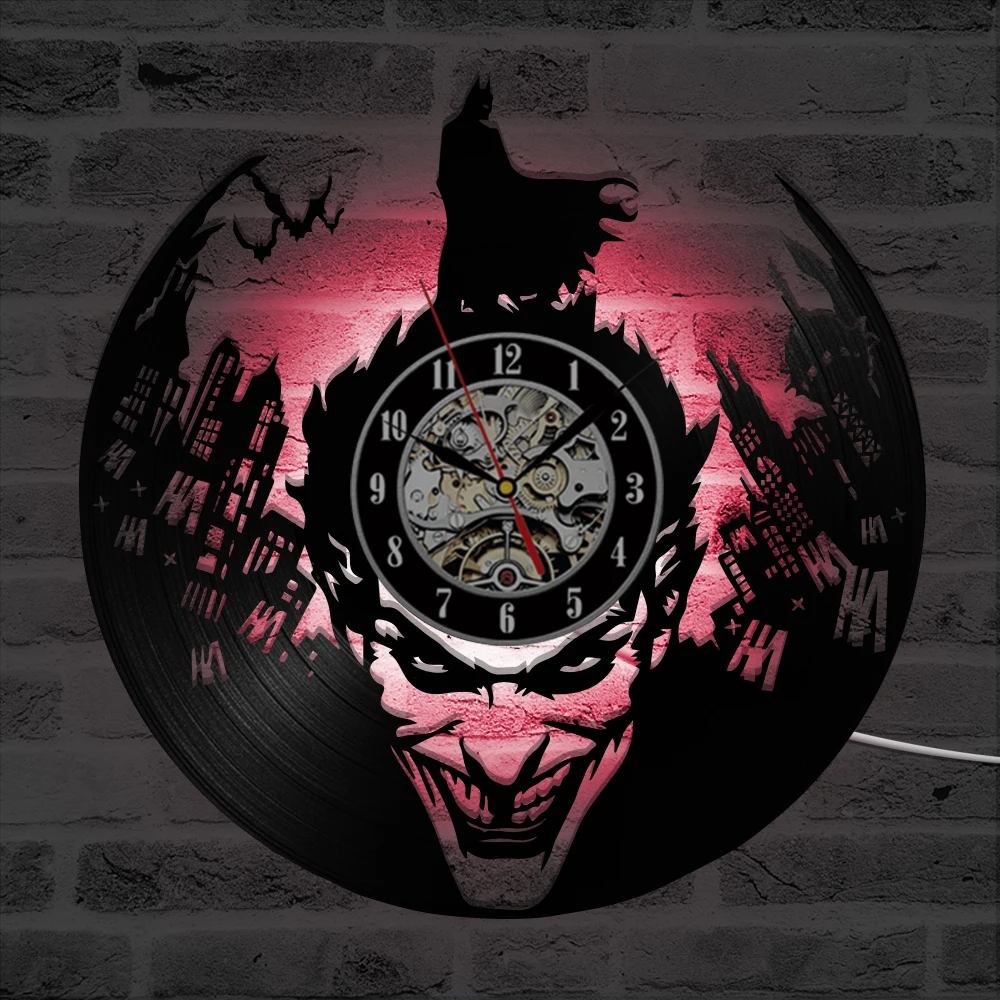 

Batman Joker CD Record Wall Clock Modern Design LED Lighting Classic Clocks with Seven Colors Change Vinyl Wall Watch Art Decor