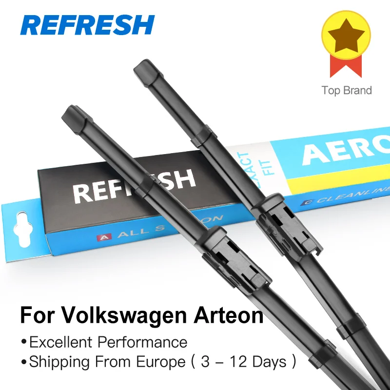

REFRESH Wiper Blades for Volkswagen Arteon (3H7) Fit Slim Push Button Arms 2017 2018 2019