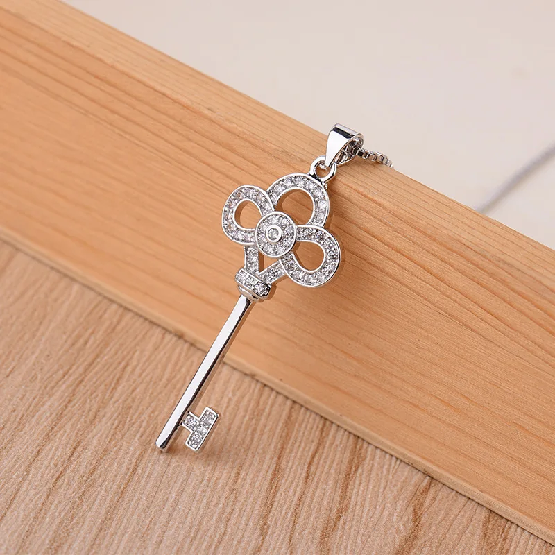 Bijoux модное 925 пробы Серебряное хрустальное ожерелье с подвеской в виде ключа для женщин обручальное ювелирное изделие