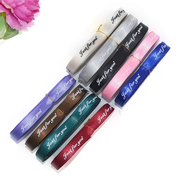 

10 Yards 10mm Just For You Printed Silk Ribbon for Wedding Birthday Party Decorations DIY Bow Ribbons Card Gifts Box Wrapping