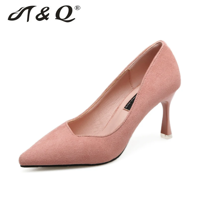 

T&Q Women 7.5cm 75mm High Kitten Heels Pumps Shallow Suede Shoes Pointed Toe Party Dress Wedding Shoes Fashion Size 36-39