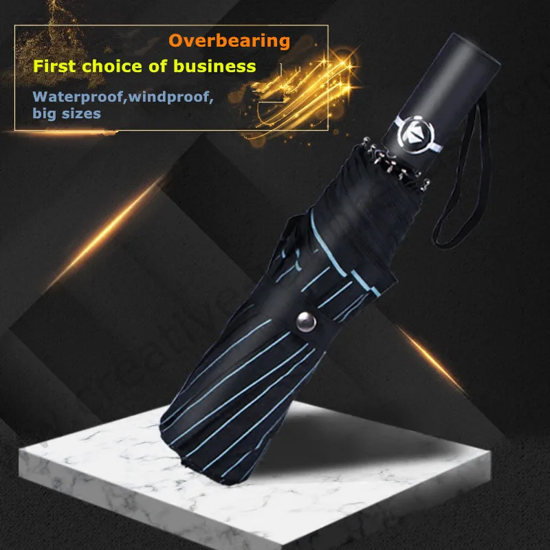 

104cm 75Tsteel three fold auto open auto close windproof streak stripe business umbrella zebra crossing commercial parasol