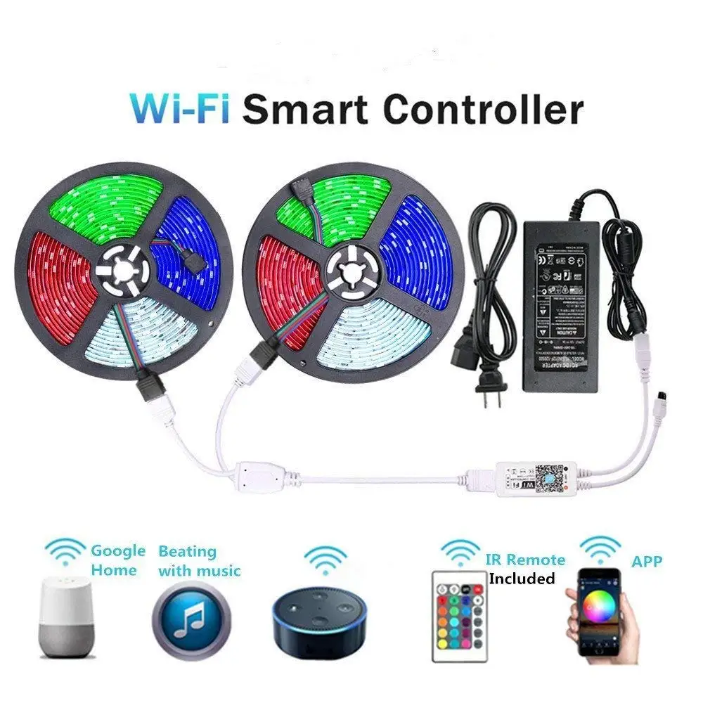 5 м 10 М 5050 RGB wifi светодиодный светильник водонепроницаемый RGB светодиодный ленточный пульт Alexa Google беспроводной контроллер 12 В адаптер питания