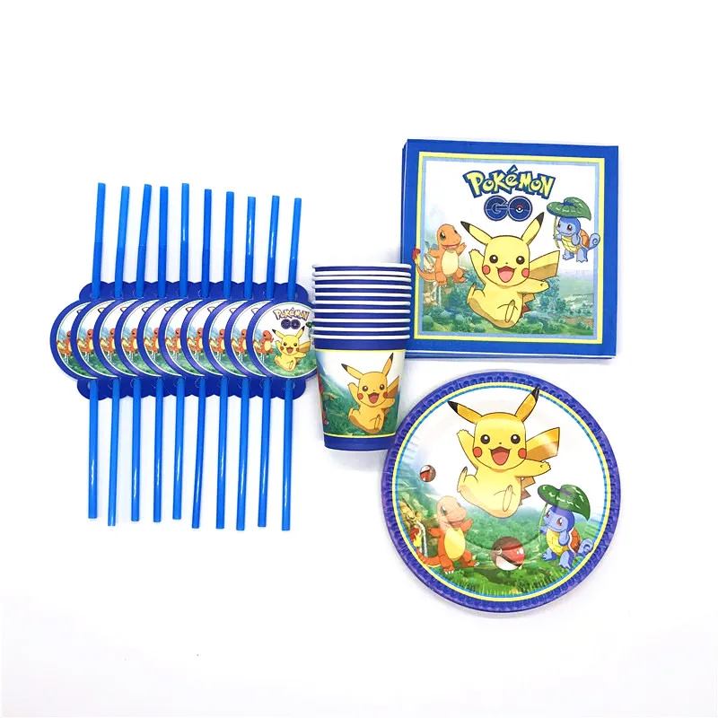 

Pokemon Theme Design 80Pcs/Lot Family Party Paper Tableware Set Boy Birthday Party Cup Plate Straw Napkin Decoration Supplies