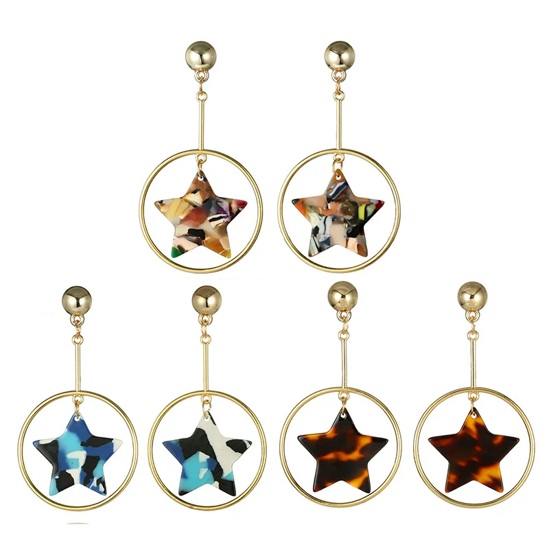 New Trendy Resin Fashion Long Dangle Earrings Jewelry For Women Statement Drop Geometric Round Earrings Wholesale