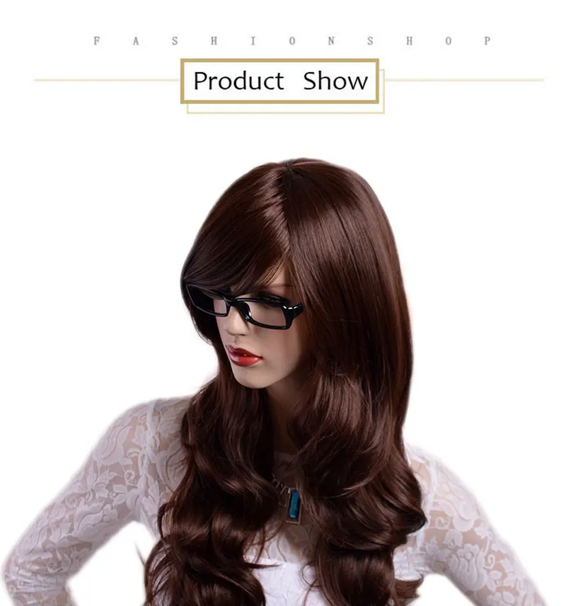 MSI Wigs коричневый цвет парики длинные волнистые с челкой волос Синтетические парики для женщин термостойкие волокна