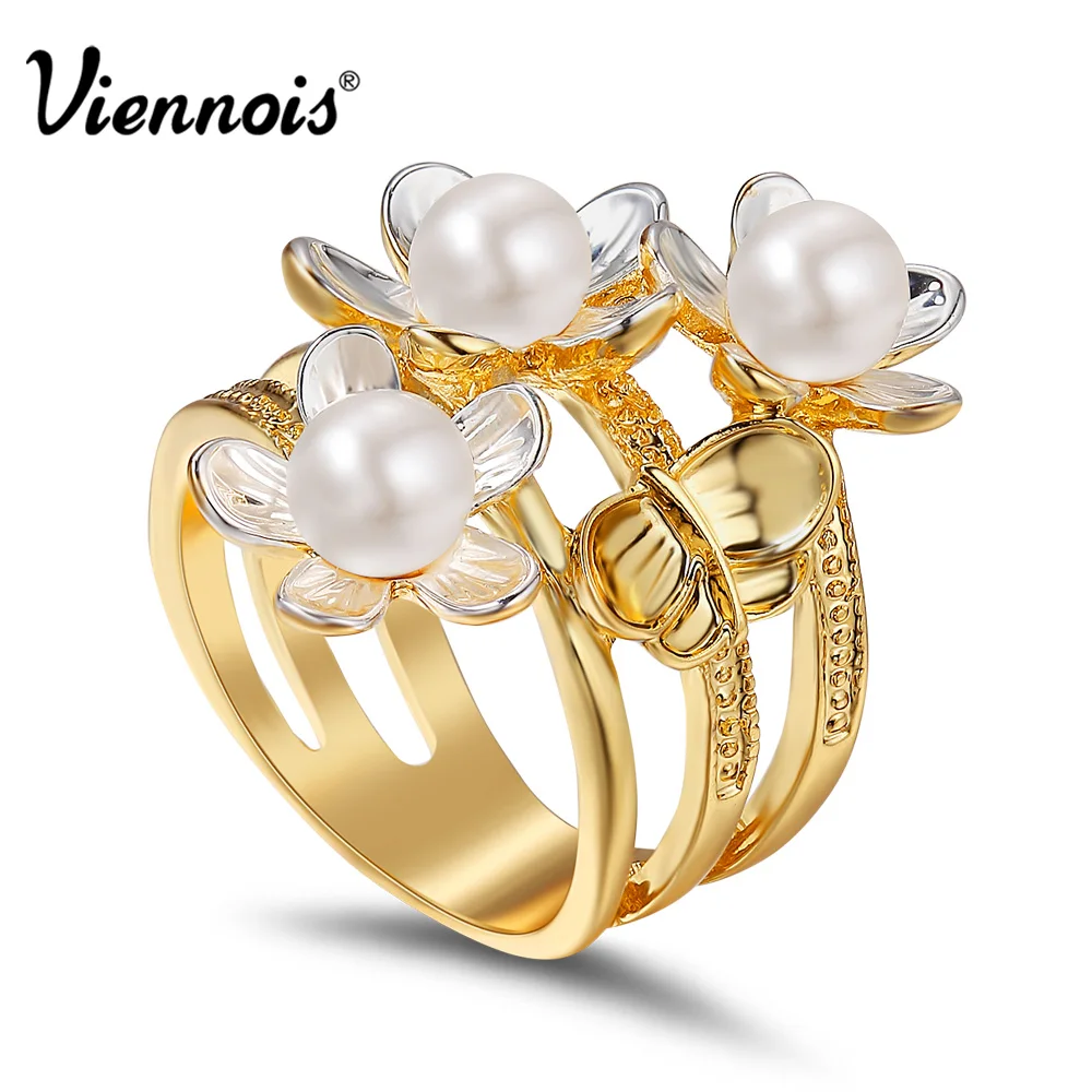 Viennois трендовые Позолоченные тройные кольца с цветком и бабочкой для женщин