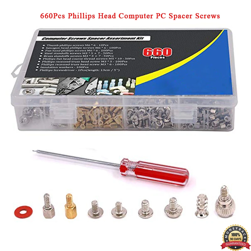 660pcs Computer Screws Kit PCB Motherboard Brass Standoff Hexagonal Spacer Insulating Pad PC Mounting Screw Nut Assortment Set |
