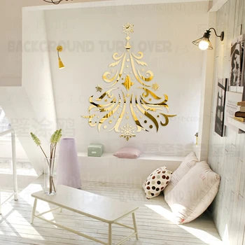 

DIY European Style Christmas tree decorations acrylic mirror wall stickers girl room hair salon wall decor plastic mirror R105
