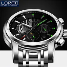 LOREO Waterproof Men Watch Stainless Steel Skeleton Watches Luminous Mechanical Wristwatch Men Clock Relogio Montre K55