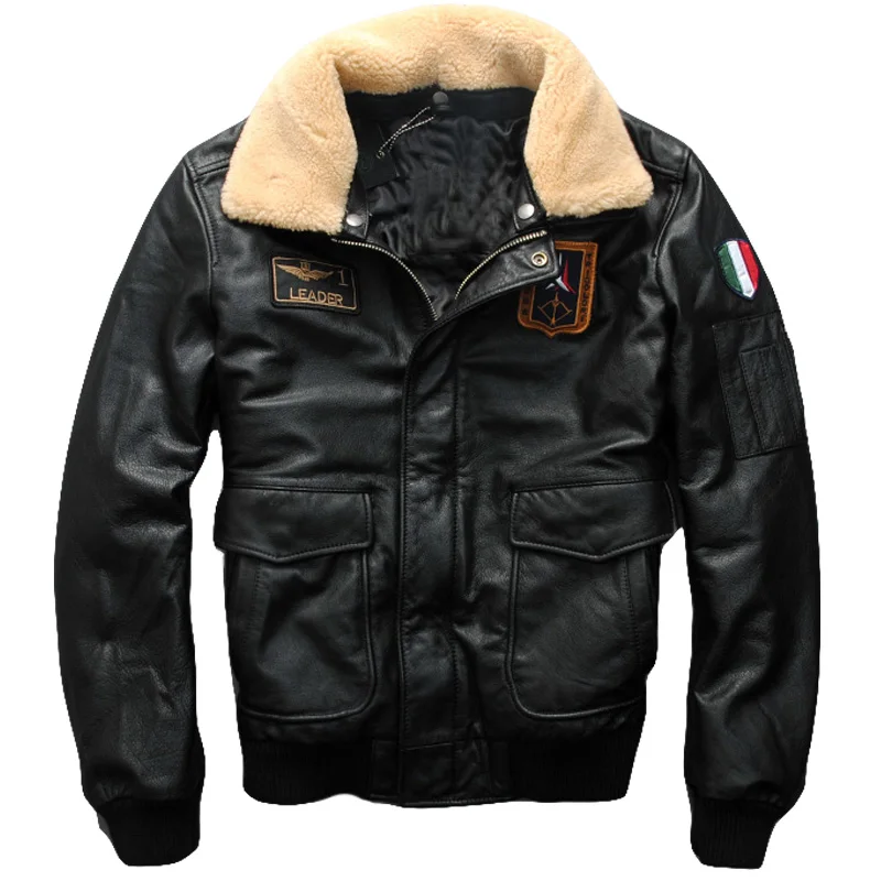 Aliexpress.com : Buy 2017 Men Black Leather Pilot Jacket Wool Collar ...
