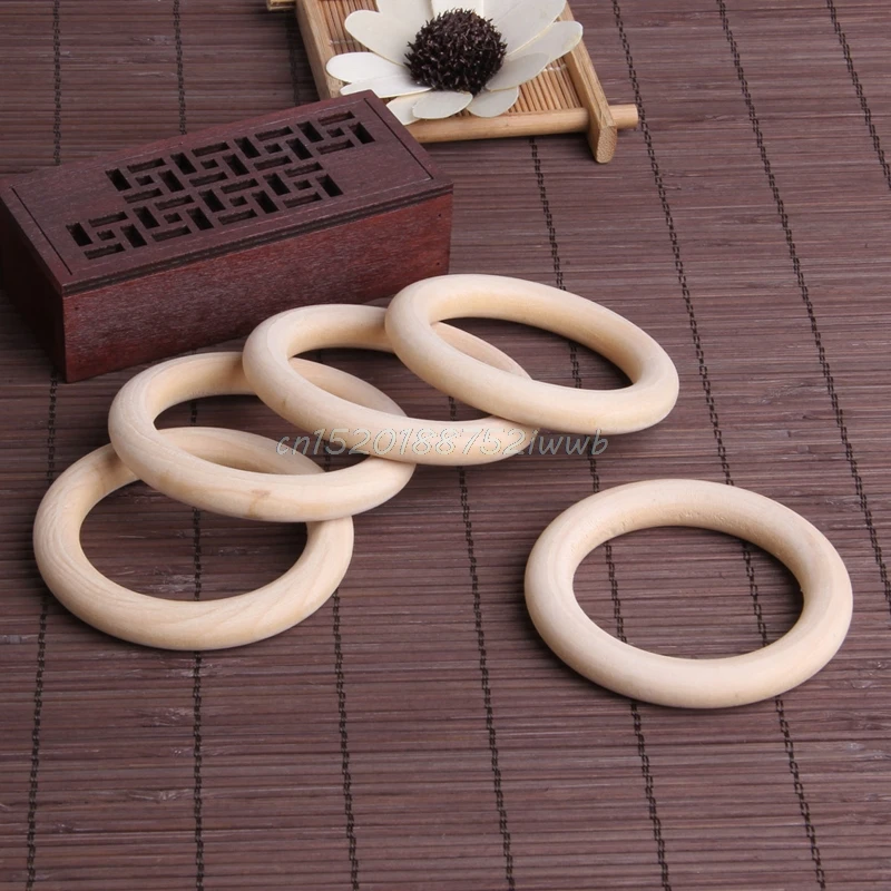 5Pcs 70mm Baby Wooden Teething Rings Necklace Bracelet DIY Crafts Natural New 5Pcs 70mm Baby Wooden Teething Rings Necklace Bracelet DIY Crafts Natural New