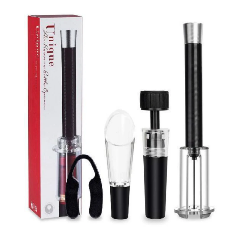 

4pcs Wine Opener Set Aluminum Air Pressure Corkscrew Bottle Opener with Foil Cutter Vacuum Stopper Pourer Kitchen Accessories