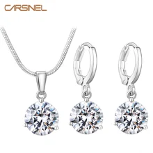 CARSINEL 21 Colors Jewelry Sets for Women Round Cubic Zircon Hypoallergenic Copper Necklace Earrings Jewelry Sets