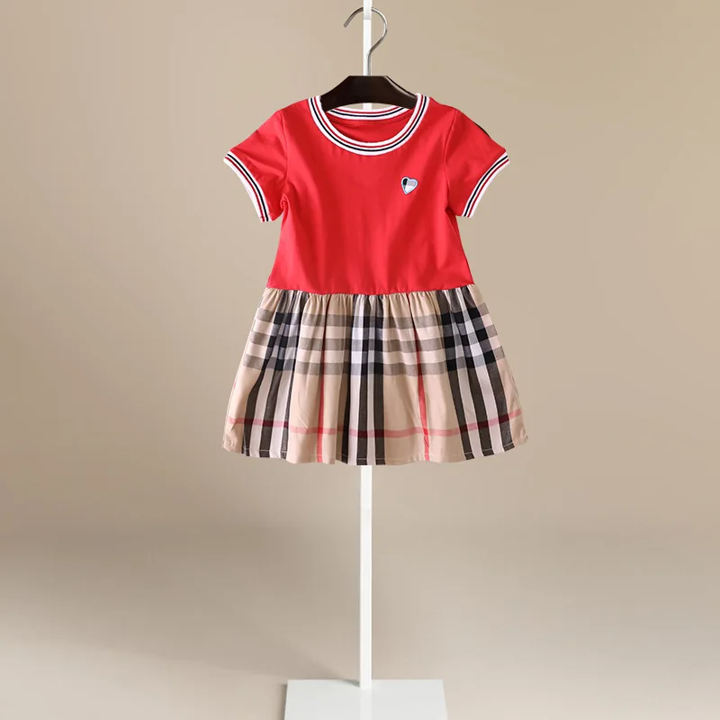 

HSSCZL Girls dress 2019 new Summer splice small casual stitching plaid children baby cotton kids girl dress clothes 2-8Y