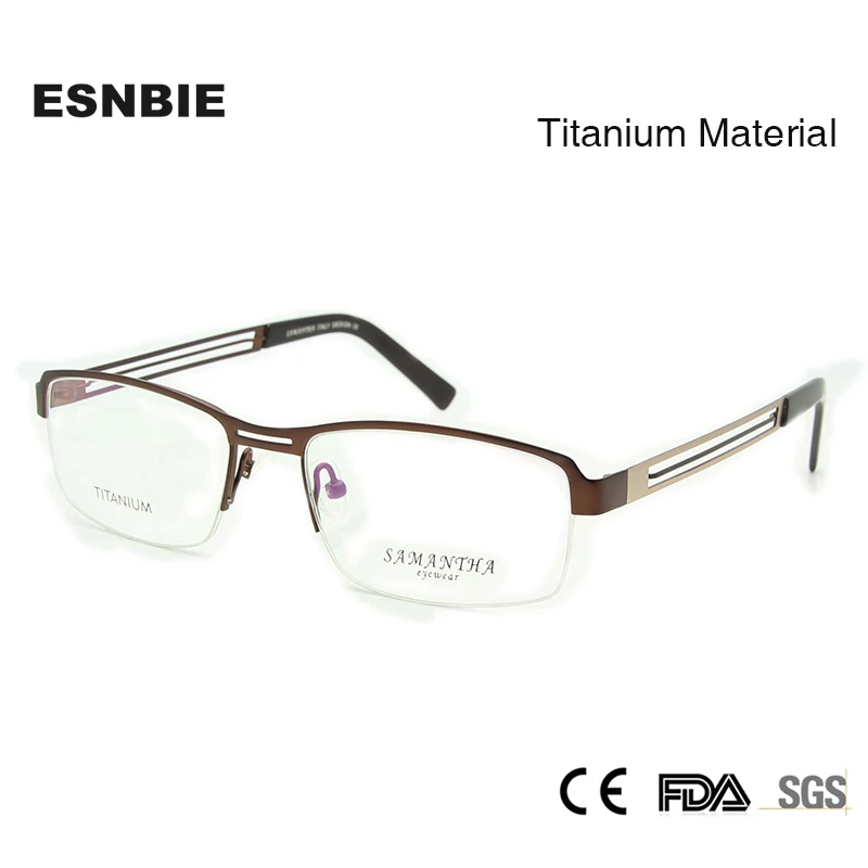ESNBIE Pánské titanové brýle brýlí vysoce kvalitní optický rám mužské brýle s půl ráfkem přijímají dioptrické brýle