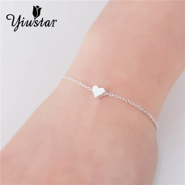Yiustar Lovely Heart Bracelet Handmade Jewelry Simple Silver Yiustar Lovely Heart Bracelet Handmade Jewelry Simple Silver Chain Bangles Valentine S Day Gift For