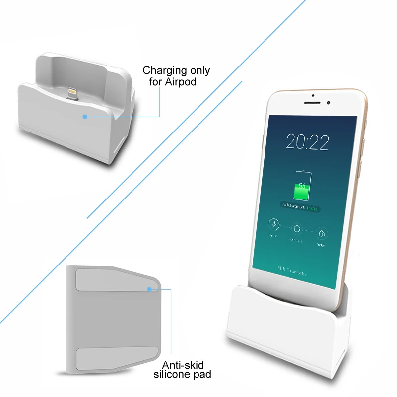 2 in 1 i7 i10 i12 TWS Charging Case Dock Desktop Table Holder Stand Station Charger for Apple Airpods i7 i10 TWS iPhone x 8 7 6