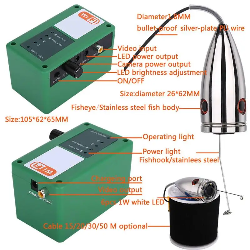 15/20 м WI-FI Беспроводной Рыбалка Камера 1000TVL видео смартфон приложение Remote Управление визуальный подводный Рыболокаторы с 12 шт. светодиодный