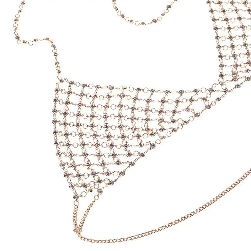 

Sexy Rhinestone Mesh Body Bra Bikini Women Panties Body Chest Chain Jewelry
