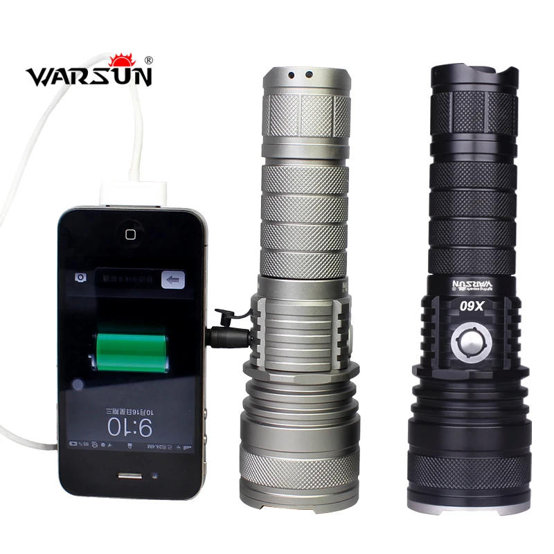Warsun x60 glare flashlight l2 t6 led car charger mobile phone charge