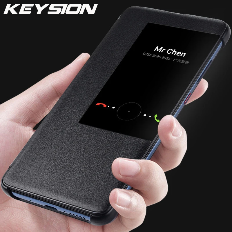 Кожаный чехол книжка KEYSION для Huawei Mate 20 10 P30 P20 Pro P10 20X Smart Touch View Window Cover, полностью защитный чехол|Чехлы-книжки| | АлиЭкспресс