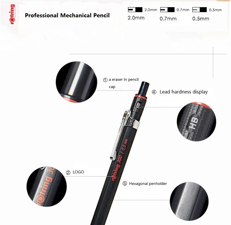 Rotring 300 2,0/0,7/0,5 мм механический карандаш высокое качество Пластик ручка автоматическая канцелярский записи расходные материалы