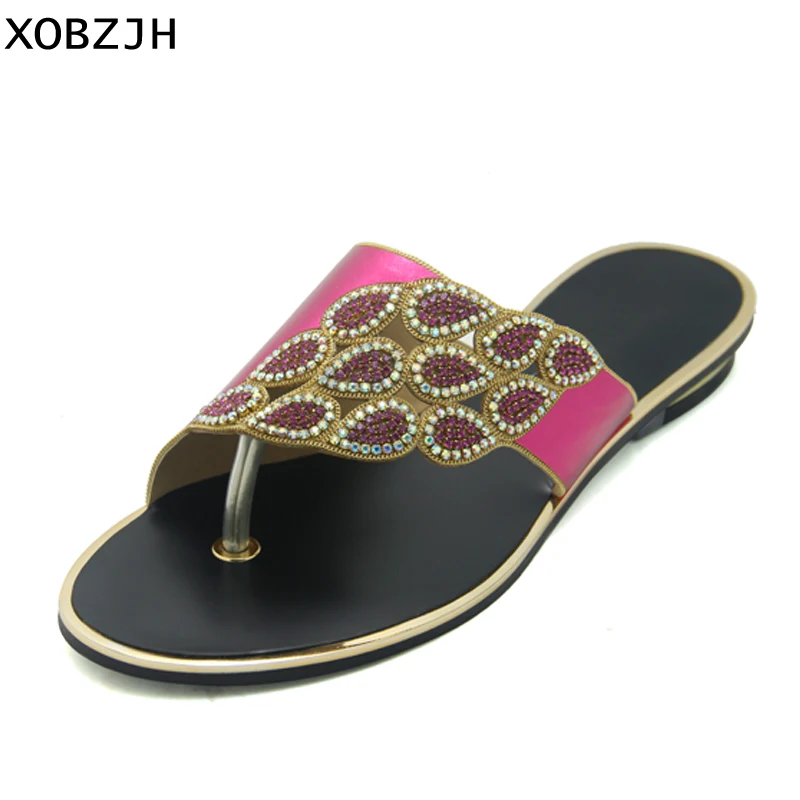 

XOBZJH Women Sandals 2018 Summer Mature Luxury Ladies Purple Flat Sandals Open Toe Women Plus Size Sandals US 11