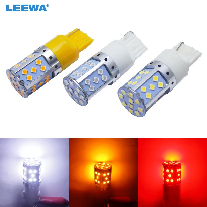 LEEWA 10 шт. цвета: белый/желтый/красный 7440 T20 3030SMD 35 светодиодный Автомобильный светодиодный поворотник тормозной фонарь разъем для лампы # CA5514