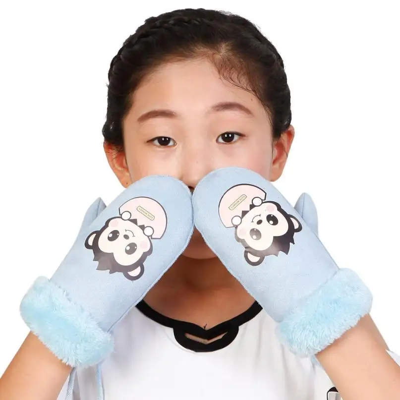 Зимние детские варежки с отворотами для девочек и мальчиков, теплые перчатки с принтом маленькой обезьянки, Sep 14