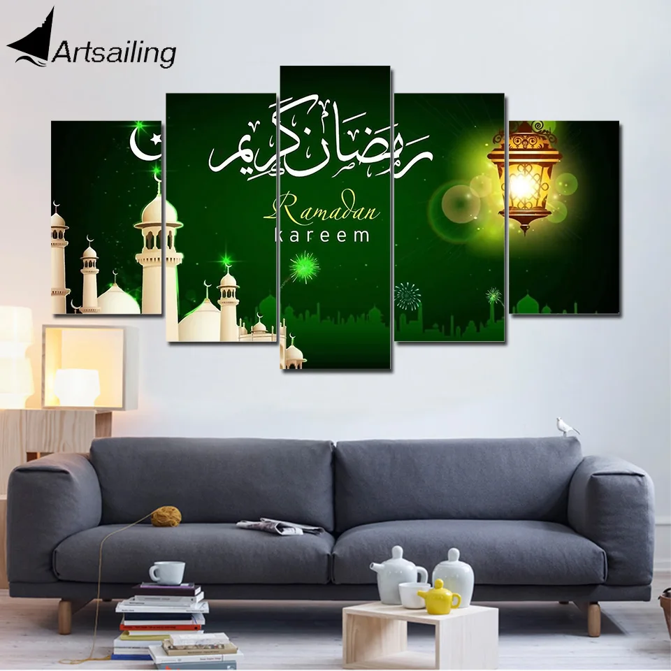 

Artsailing Modular Wall Art Frame Canvas Pictures 5 Pieces Jumma Mubarak Islamic art Paintings HD Printed Home Decor UP-2435B