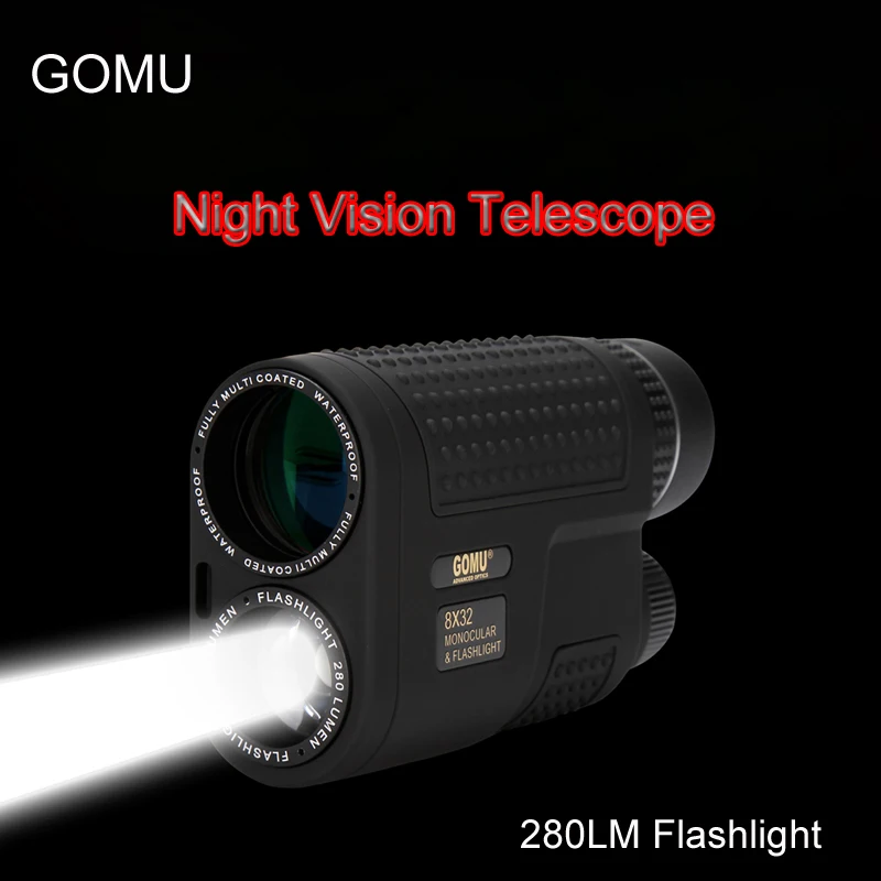 GOMU 8x32 HD Monocular Telescope Multifunctional Compact Binoculars Scope Built-in Flashlight No Infrared For Camping Hunting