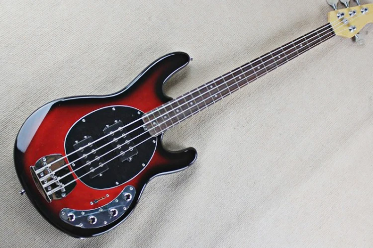 

4 Strings Red Electric Bass Guitar with Active Circuit,2 Pickups,Black Pickguard,Rosewood Fretboard,offer customized services