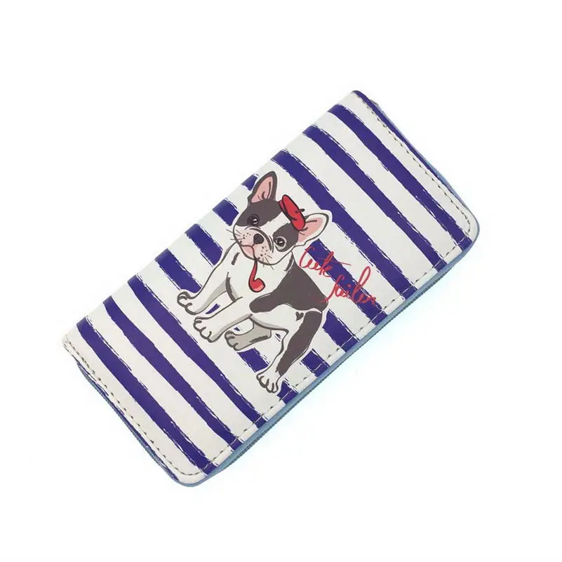 KANDRA Lovely Women Dog Clutch Wallets Stripe PU Leather Phone Pocket Card Holder Long Wallet Girls Zipper Coin Purse Wholesale