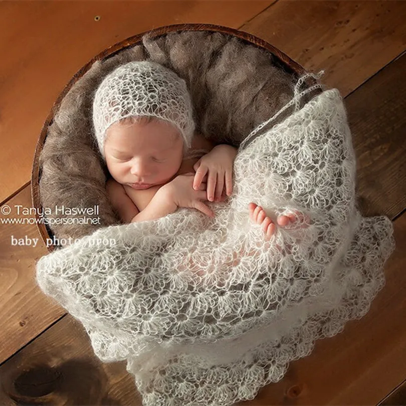 Комплект для фотосъемки новорожденных из мохера с шапкой|photography wrap|newborn props