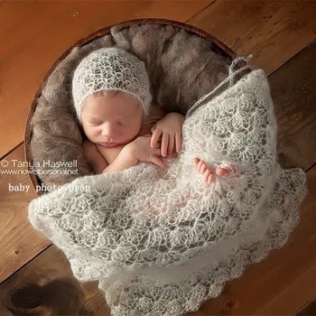 

Newborn Size Mohair wrap with Hat Set Newborn photography prop