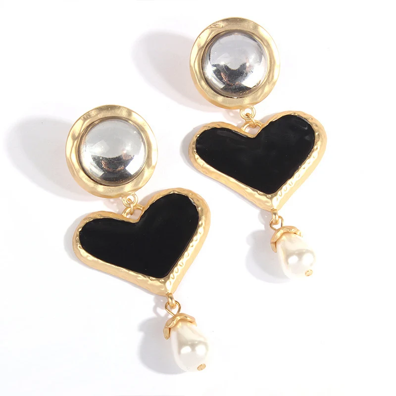 Женские серьги в виде большого сердца, в богемном Европейском стиле, Винтажные Ювелирные изделия с жемчугом, очаровательные серьги, букле d'oreille femme