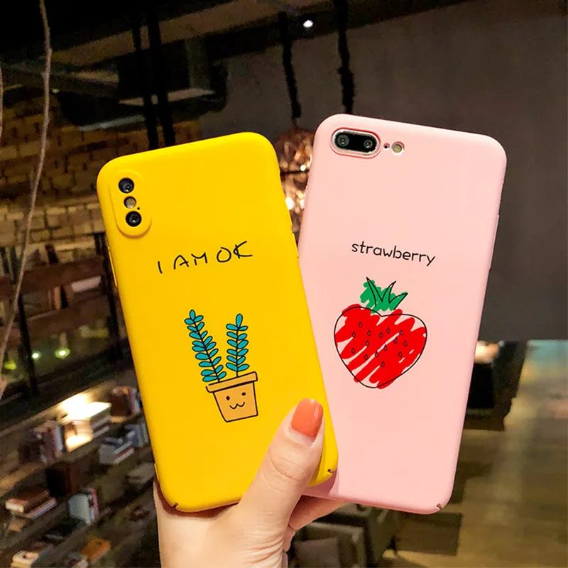 

Cute plants cactus phone Cases For iphone XS Max X XR XS Fruit Strawberry hard Plastic case for iphone 6 6s 7 8 plus Capa