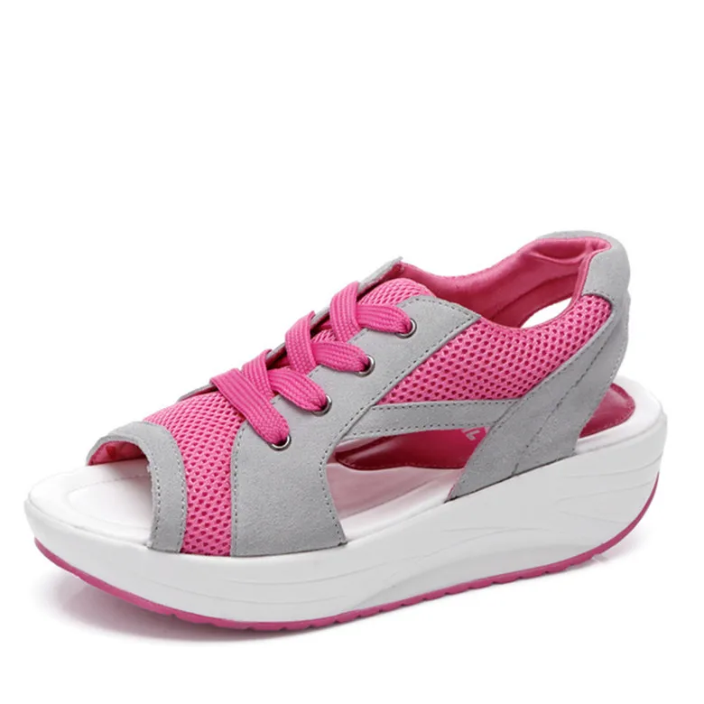 YAERNIWomen/Женская обувь; летние сандалии для танцев; модная женская обувь с открытым носком; женская повседневная обувь; дышащие сандалии на платформе со шнуровкой - Цвет: 0017  Pink