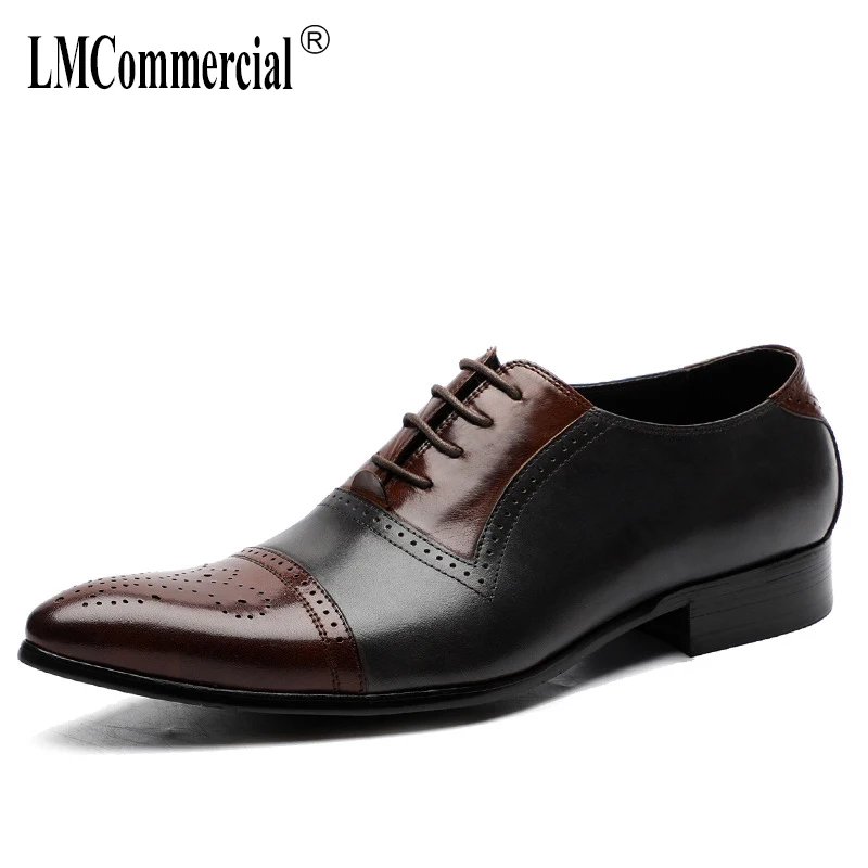 

new spring High Quality Genuine Leather wedding shoes male bridegroom business dress men British pointy Lace-Up Men Dress Shoes