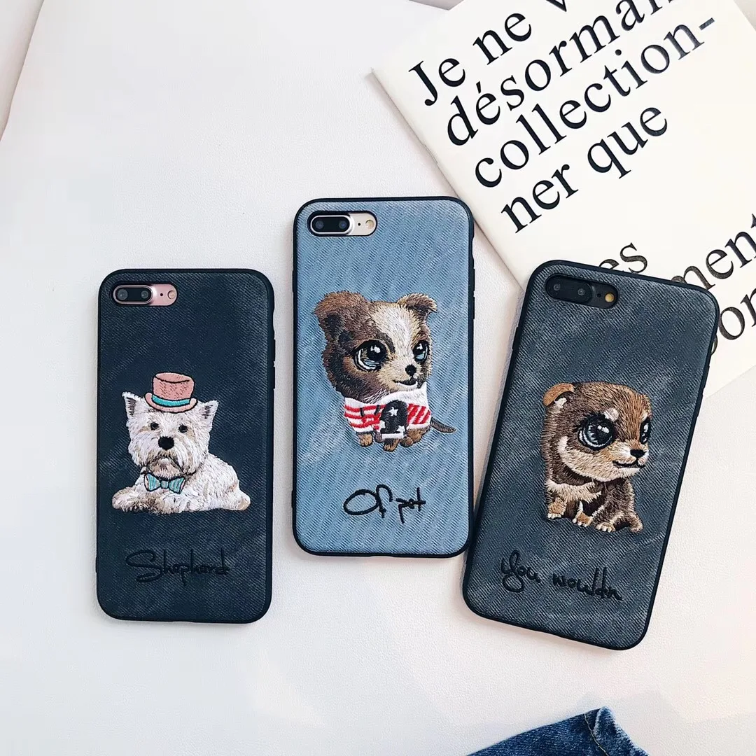 Милый 3D вышивка собака породы Шнауцер Pet Чехол для iPhone Xs MAX Xr X 6 6splus 7 8plus мягкая