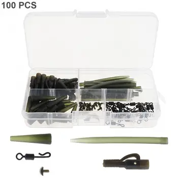 

100pcs Terminal Carp Safety Clips Pins Tail Rubber Tubes Quick Change Swivels Anti Tangle Sleeves with Fishing Tackle Box