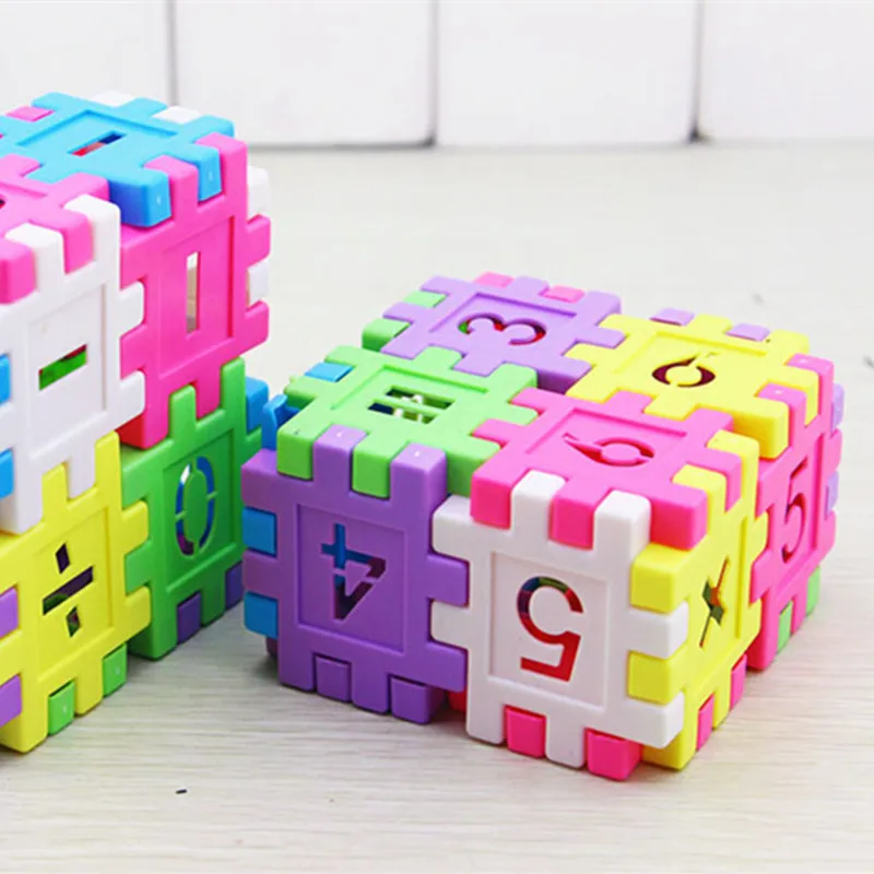 16 pcs/pack Kid's Plastic Digital square Building Blocks Educational