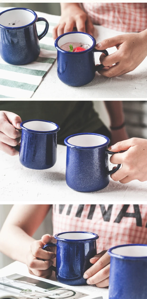 Японская Мода креативная экологическая эмаль морской синий сплошной цвет пара Молоко Кофе чашка офис кружка подарок