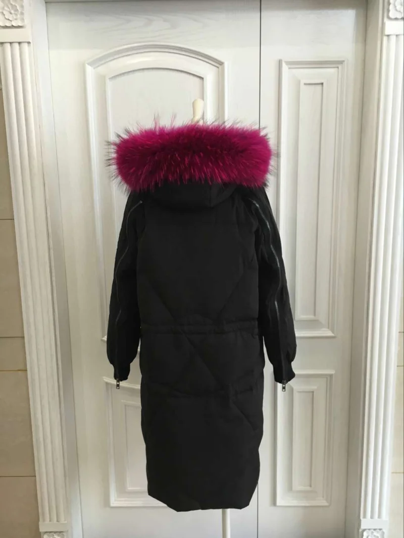 Теплая куртка-пуховик унисекс с натуральным мехом енота с капюшоном, свободная зимняя верхняя одежда