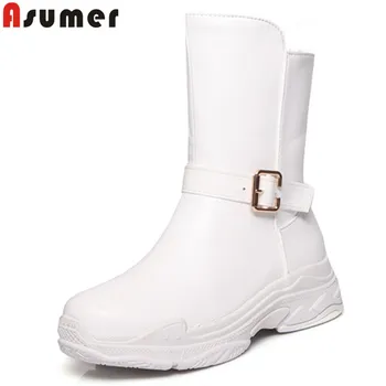 

ASUMER black white fashion ankle boots for women round toe buckle ladies boots comfortable autumn winter boots big size 34-43