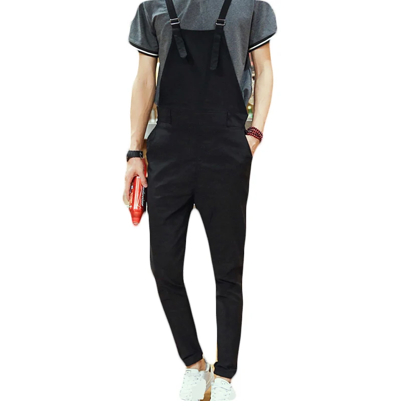 

2017 New Arrival One Piece Long Jumpsuit Men Fashion Cotton Overalls Black Blue Size M-XXL