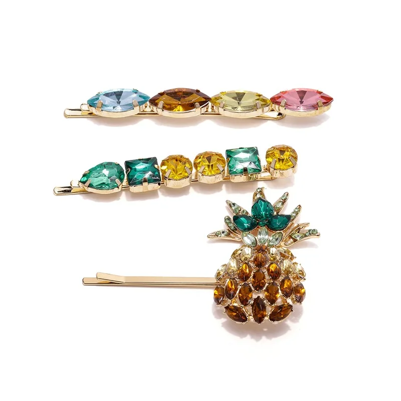 

Summer New ZA Cute Fruit Pineapple Hair Clip Pins Women Girls Baby Crystal Barrettes Wedding Bridal Jewelry Accessories M21