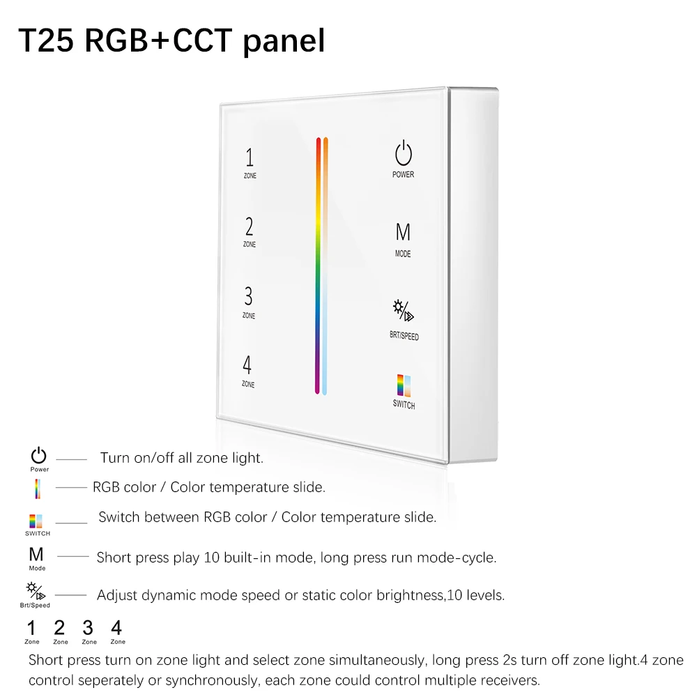 2,4 г T21/T22/T24/T25 4 зоны Smart Touch Панель удаленного светодио дный диммер затемнения/RGB/RGBW/RGB+ CCT Яркость светодио дный контроллер для светодио дный полосы